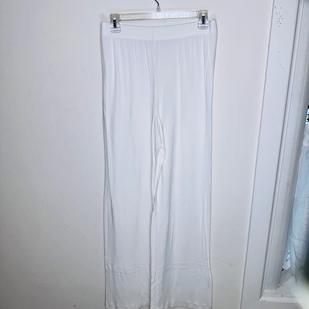 Skims Womens 2 Piece Ribbed Lounge Set White Small Button Down Top Wide Leg Pant
